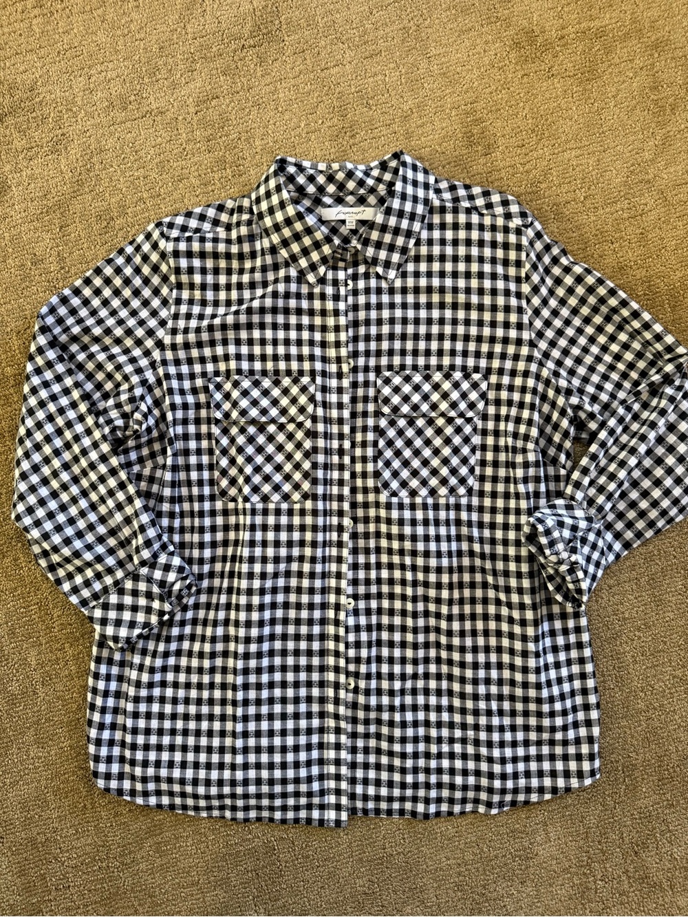 Foxcroft 14 Nordstroms Black and White Gingham Button-Up Shirt
